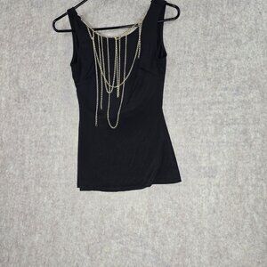 Black Sleeveless Top With Gold Chain Detailing